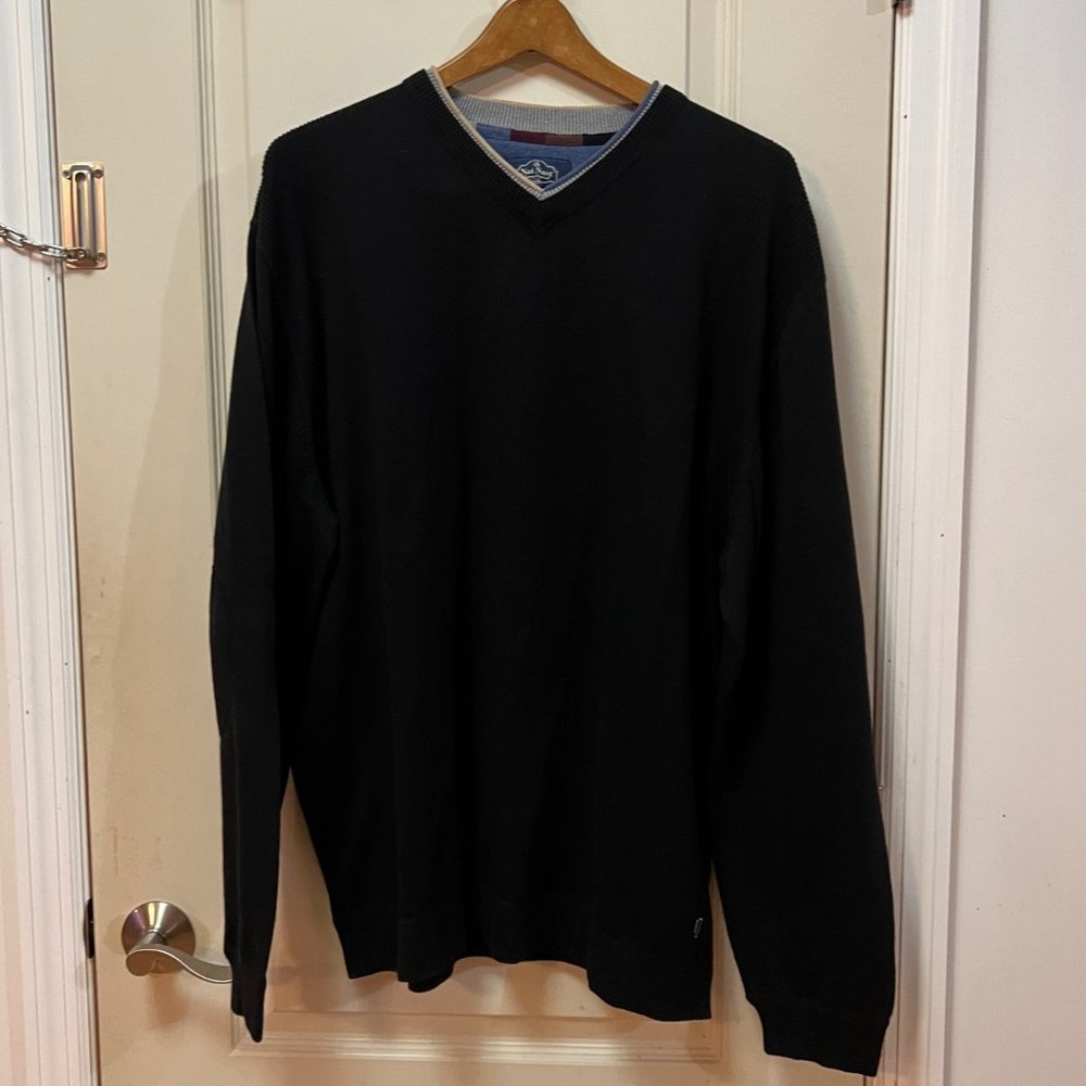 Nat Nast Men's XL 70% Cotton/27% Nylon/3% Cashmere L/S V Neck Sweater. Black